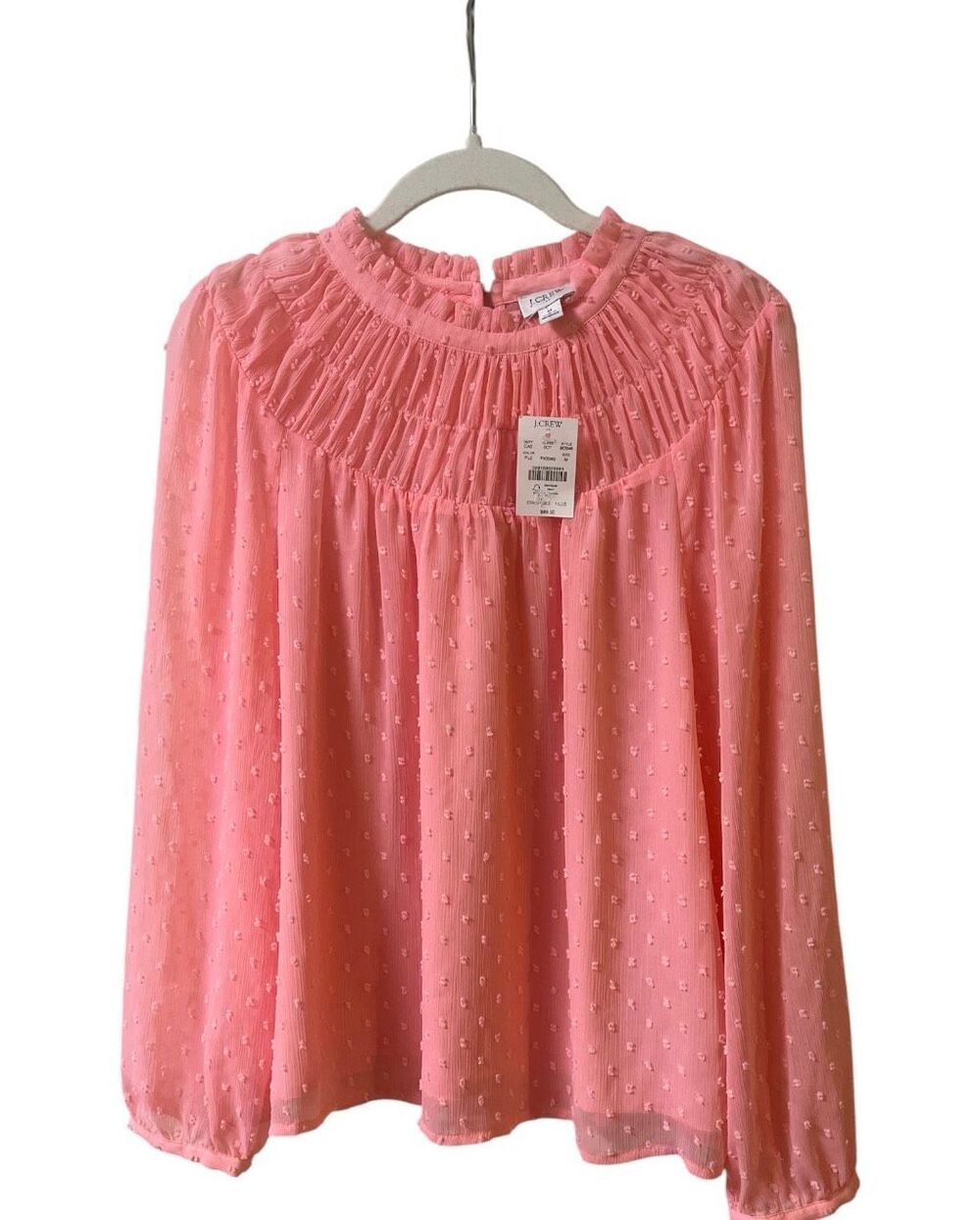 J. Crew pink swii dot blouse ruched neckline Medium NWT
